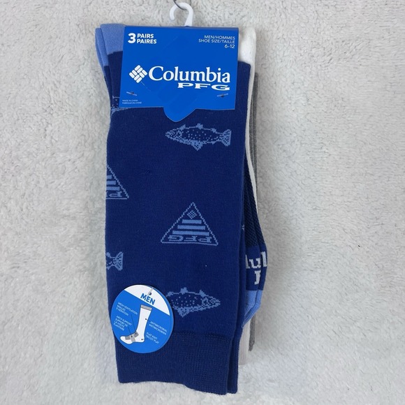 Columbia PFG Men's Crew Socks 3 Pack NWT Large Multicolored Polyester Blend - Picture 1 of 9